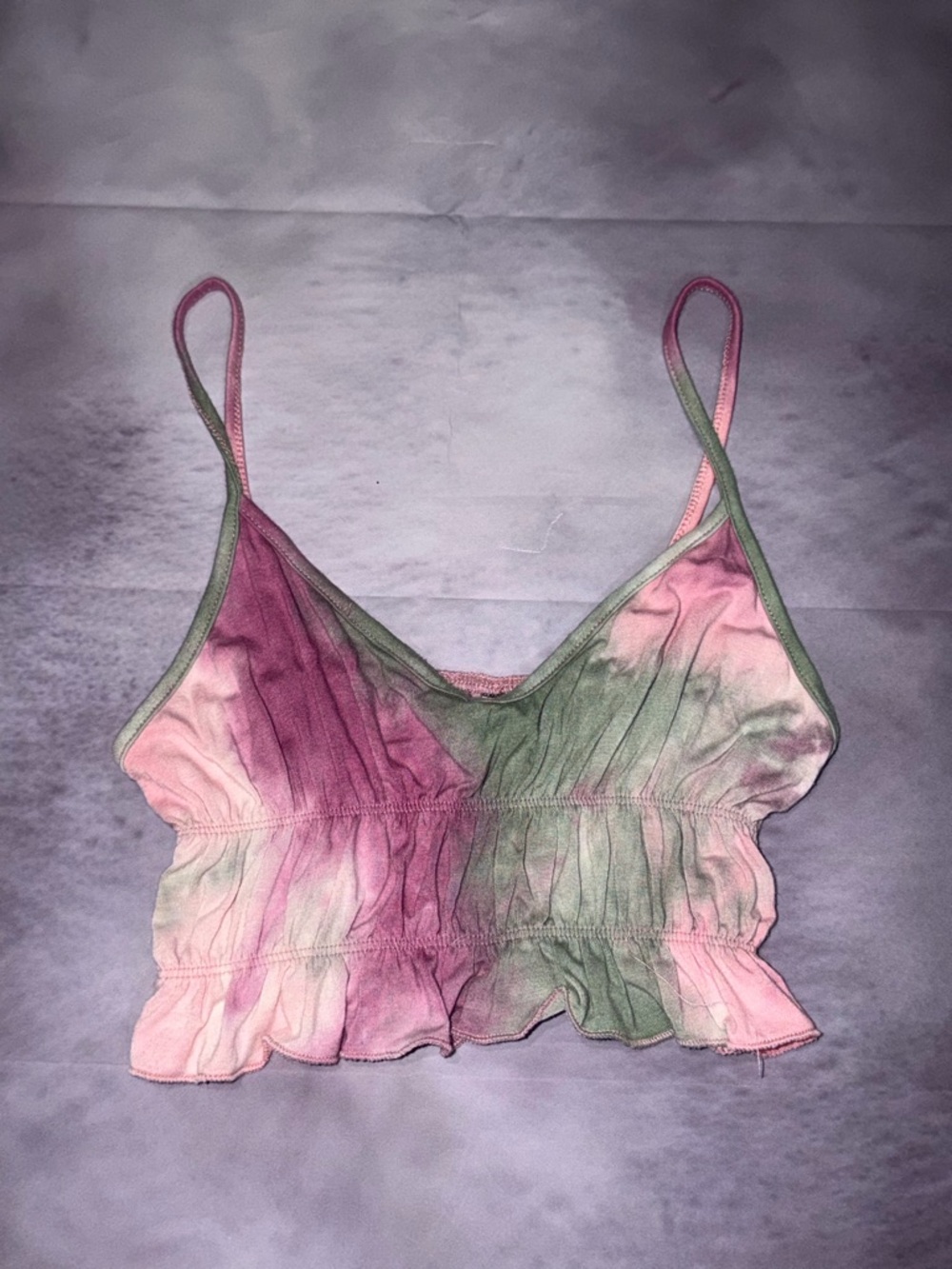 American Eagle Outfitters Pink and Green Tie-Dye Cropped Cami